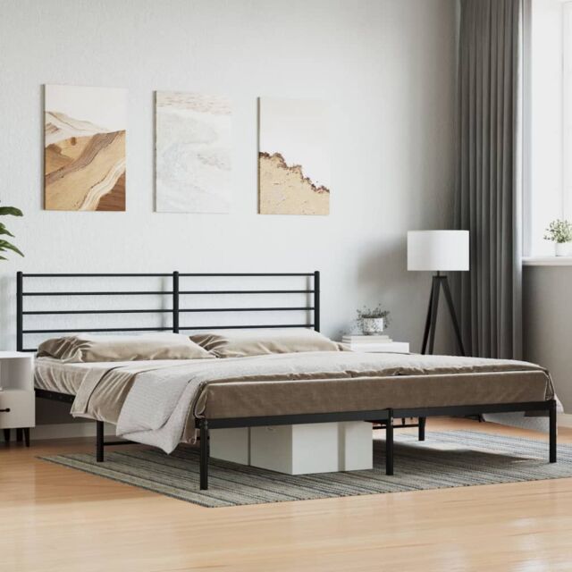 Berkfield Home Metal Bed Frame with Headboard Black 200x200 cm - image 1