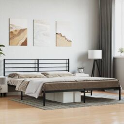 Berkfield Home Metal Bed Frame with Headboard Black 200x200 cm - thumbnail 1
