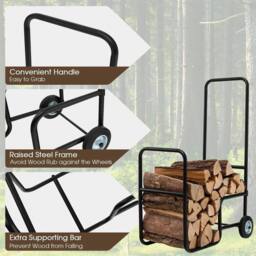 SPETLEK Firewood Cart Rolling Log Carrier Fireplace Log Holder in Black - thumbnail 8