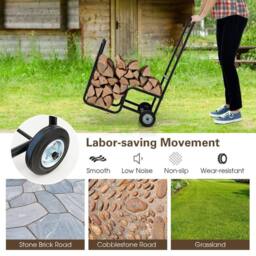 SPETLEK Firewood Cart Rolling Log Carrier Fireplace Log Holder in Black - thumbnail 5