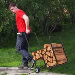 SPETLEK Firewood Cart Rolling Log Carrier Fireplace Log Holder in Black - thumbnail 1