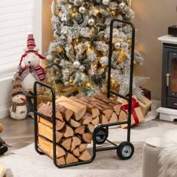 SPETLEK Firewood Cart Rolling Log Carrier Fireplace Log Holder in Black - thumbnail 3