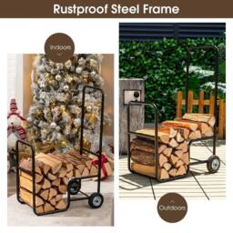 SPETLEK Firewood Cart Rolling Log Carrier Fireplace Log Holder in Black - thumbnail 6