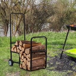 SPETLEK Firewood Cart Rolling Log Carrier Fireplace Log Holder in Black - thumbnail 4