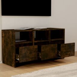 Berkfield Home TV Cabinet Smoked Oak 102x37.5x52.5 cm Engineered Wood in Brown - thumbnail 3