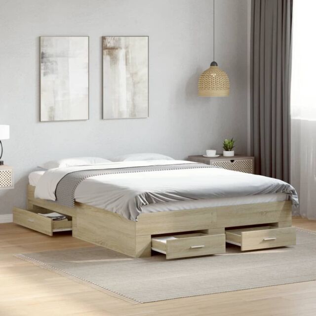 Berkfield Home Bed Frame with Drawers without Mattress Sonoma Oak 140x190 cm in Brown - image 1