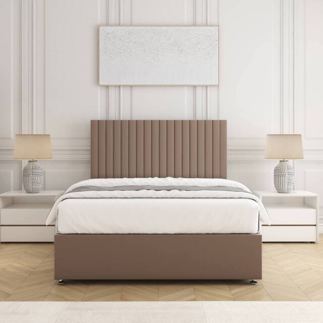 "BSSPOKE Brooke Divan Bed Set Plush Velvet 24"" Headboard & Mattress No Drawers in Taupe - Size: Double" - image 1