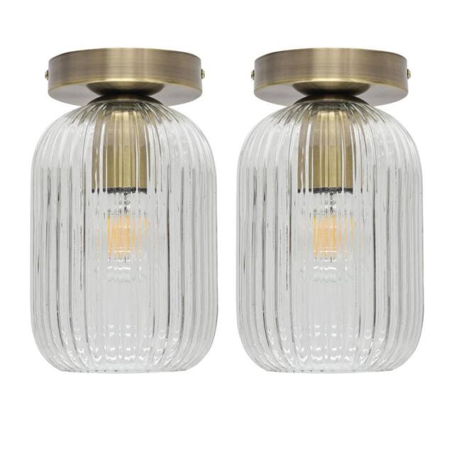 First Choice Lighting Set of 2 Batley - Clear Glass Antique Brass Ceiling Light Fittings - image 1