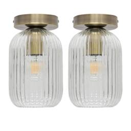 First Choice Lighting Set of 2 Batley - Clear Glass Antique Brass Ceiling Light Fittings - thumbnail 1