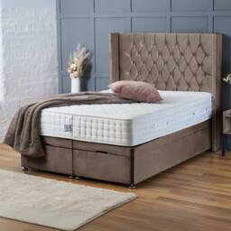 "BSSPOKE Olivia Ottoman Divan Bed Plush Velvet 54"" Headboard & No Mattress in Taupe - Size: Single" - thumbnail 1