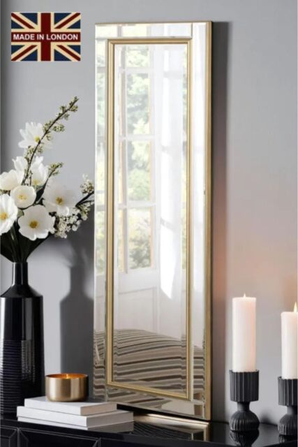 Yearn Mirrors Brass framed bevelled mirror 136x45.5cm in Gold - Size: 136x45.5 cm
