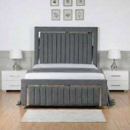 Living Comfort Bedz Chrome Edge Ottoman Gas Lift Storage Bed with 48 Inch Headboard in Charcoal - Size: Double - thumbnail 2