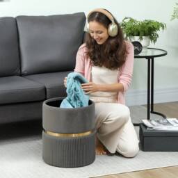 Wyld Haus Vami Grey Velvet Feel Storage Ottoman with Gold Accent - thumbnail 8