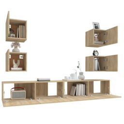 Berkfield Home 6 Piece TV Cabinet Set Sonoma Oak Engineered Wood in Brown - thumbnail 5