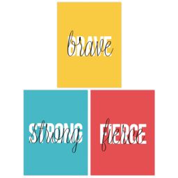 Wee Blue Coo Pack of 3 Brave Fierce Strong Capital & Lowercase Letters Bright Yellow Red Blue Typography Unframed Wall Art Living Room Prints Set - thumbnail 1
