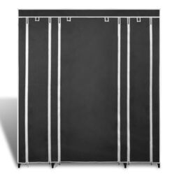 Berkfield Home Fabric Wardrobe with Compartments & Rods 45x150x176 cm Black - Size: 45 x 150 x 176 cm - thumbnail 2