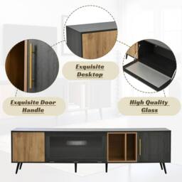 Rolipo 200cm Grey TV Cabinet with Glass Doors for 90 Inch TV in Dark Grey - thumbnail 6