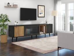 Rolipo 200cm Grey TV Cabinet with Glass Doors for 90 Inch TV in Dark Grey - thumbnail 9