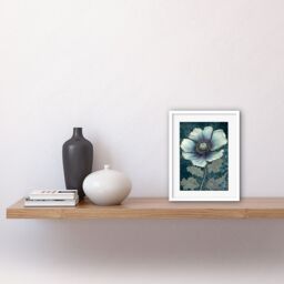 "Artery8 Wall Art Print Anemone Flower Bloom Teal Blue Watercolour Artwork Framed 9X7 Inch in White - Size: W7"" x H9""" - thumbnail 2