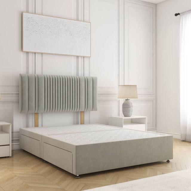 "BSSPOKE Florence Divan Bed Plush Velvet 24""Headboard & No Mattress No Drawers in Silver - Size: Single" - image 1