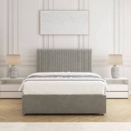 "BSSPOKE Florence Divan Bed Plush Velvet 24""Headboard & No Mattress No Drawers in Silver - Size: Single" - thumbnail 2