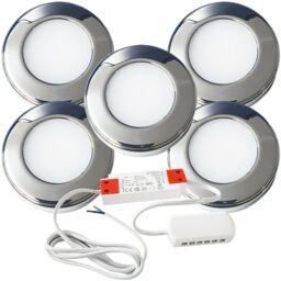 Loops 5x CHROME Round Surface or Flush Under Cabinet Kitchen Light & Driver Kit - Natural White LED - thumbnail 1