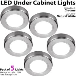 Loops 5x CHROME Round Surface or Flush Under Cabinet Kitchen Light & Driver Kit - Natural White LED - thumbnail 3