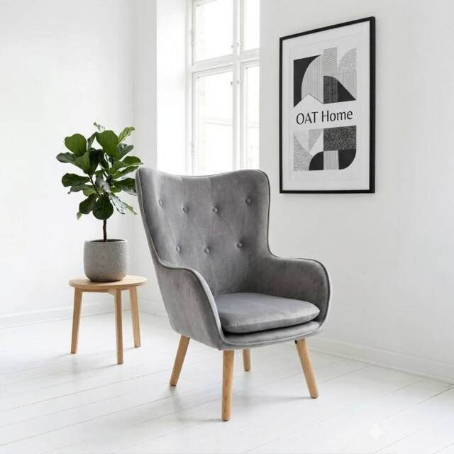 OAT Home Windsor Winged Back Occasional Bedroom Arm Chair in Charcoal - Size: 1 Seater - image 1