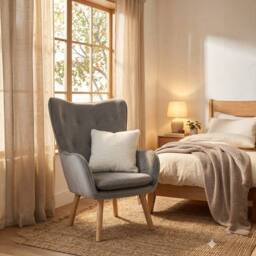 OAT Home Windsor Winged Back Occasional Bedroom Arm Chair in Charcoal - Size: 1 Seater - thumbnail 2