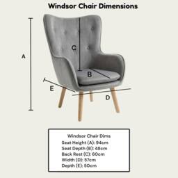 OAT Home Windsor Winged Back Occasional Bedroom Arm Chair in Charcoal - Size: 1 Seater - thumbnail 7