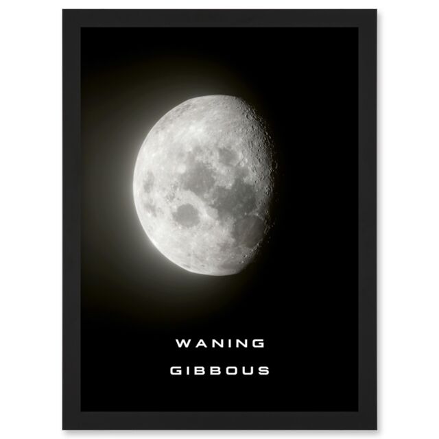 Artery8 Phases of the Moon Astronomy Waning Gibbous Lunar Space Poster Artwork Framed Wall Art Print A4 in Black - image 1
