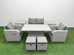 Fimous Light Grey PE Wicker Rattan Garden Furniture Set Sofa Set Reclining Chair Adjustable Lifting Dining or Coffee Table 6 Seater 2 Small Stools 2 - thumbnail 2