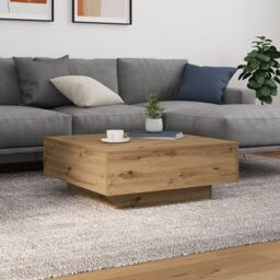 Berkfield Home Coffee Table with LED Lights Artisan Oak 80x80x31 cm in Brown - Size: 80 x 80 x 31 cm - thumbnail 1