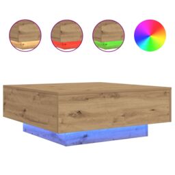 Berkfield Home Coffee Table with LED Lights Artisan Oak 80x80x31 cm in Brown - Size: 80 x 80 x 31 cm - thumbnail 4