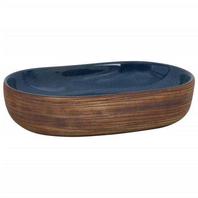 Berkfield Home Countertop Basin Brown & Blue Oval 59x40x14 cm Ceramic - Size: 59 x 40 x 14 cm - image 1