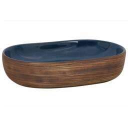 Berkfield Home Countertop Basin Brown & Blue Oval 59x40x14 cm Ceramic - Size: 59 x 40 x 14 cm