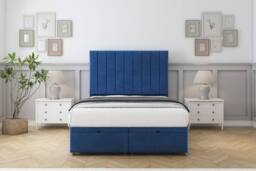 "Sloomy Kansas Plush Ottoman Bed Base-26"" Strutted Headboard in Navy - Size: Small Single" - thumbnail 1