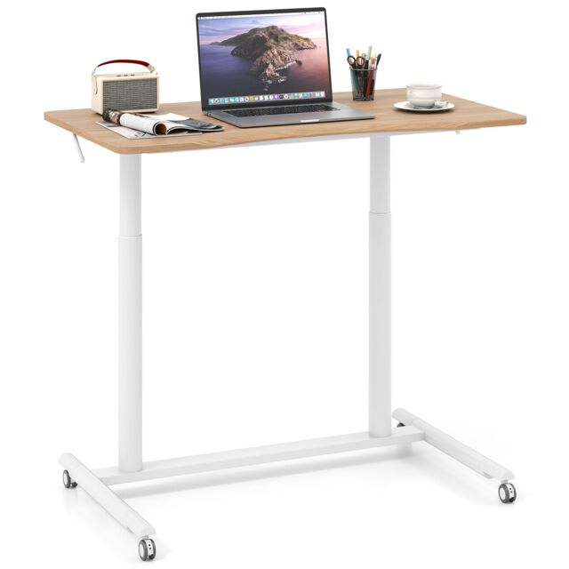 Costway Mobile Standing Desk C-Shaped Sit Stand Desk w/Adjustable Height in Natural - image 1
