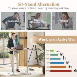 Costway Mobile Standing Desk C-Shaped Sit Stand Desk w/Adjustable Height in Natural - thumbnail 8