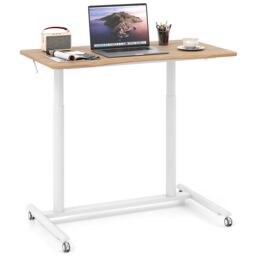 Costway Mobile Standing Desk C-Shaped Sit Stand Desk w/Adjustable Height in Natural - thumbnail 1