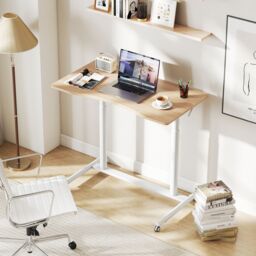 Costway Mobile Standing Desk C-Shaped Sit Stand Desk w/Adjustable Height in Natural - thumbnail 6