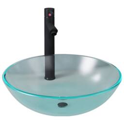 Berkfield Home Bathroom Sink with Tap & Push Drain Frosted Tempered Glass in Clear