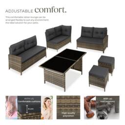 tectake 8 Seater Garden Furniture Set with Cushions, Footstools & Table in Natural - Size: XL - thumbnail 3