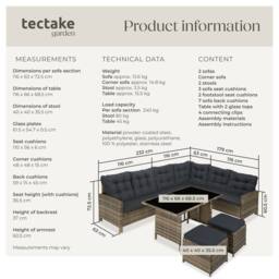 tectake 8 Seater Garden Furniture Set with Cushions, Footstools & Table in Natural - Size: XL - thumbnail 6