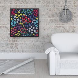 Warren Reed - Designer Multicoloured Flower Pattern Framed Canvas in Black - Size: w40 inch x h40 inch - thumbnail 2