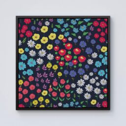 Warren Reed - Designer Multicoloured Flower Pattern Framed Canvas in Black - Size: w40 inch x h40 inch - thumbnail 1