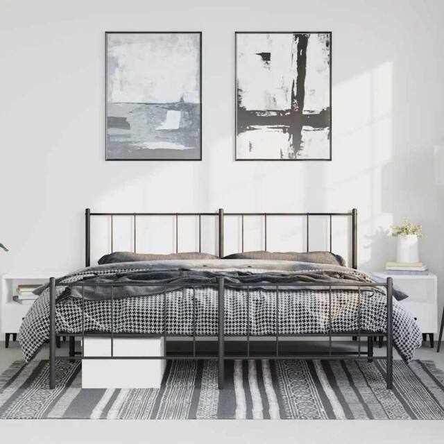 Berkfield Home Metal Bed Frame with Headboard & Footboard Black 193x203 cm - image 1