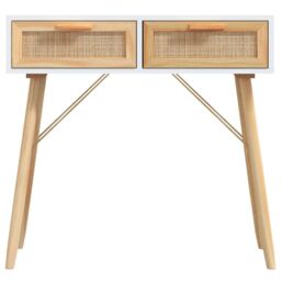 Berkfield Home Console Table White 80x30x75 cm Solid Wood Pine&Natural Rattan - Size: 80 x 30 x 75 cm - thumbnail 4