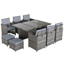 OUTSUNNY 11PC Garden Rattan Dining Set Cushion Patio Table Chair Conservatory in Grey - thumbnail 2