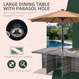 OUTSUNNY 11PC Garden Rattan Dining Set Cushion Patio Table Chair Conservatory in Grey - thumbnail 5